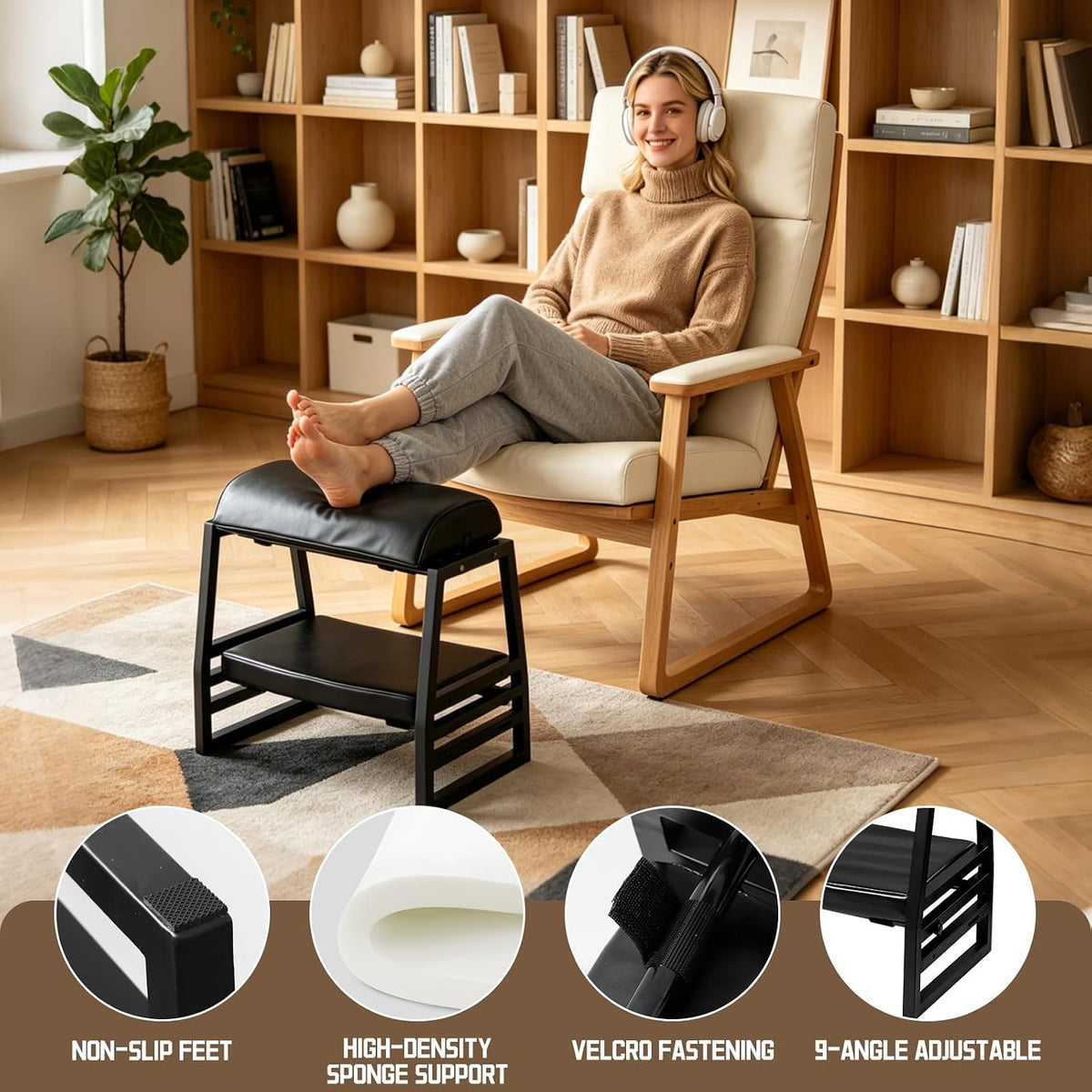 Under Desk Iron FootRest,Adjustable 9-Position Ergonomic Foot Stool
