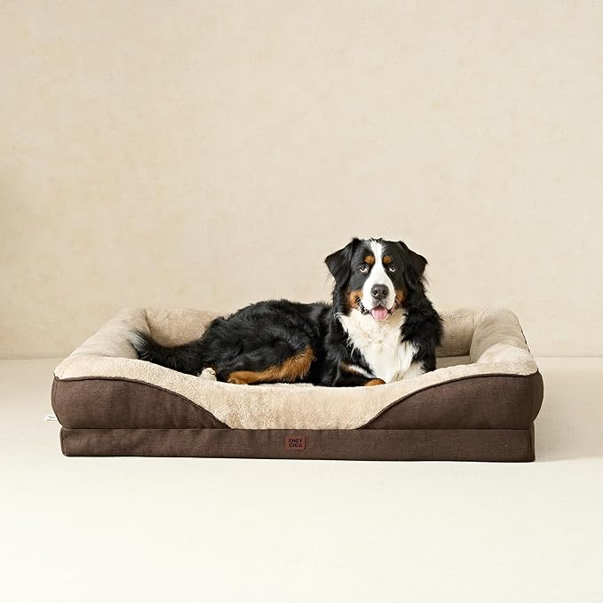 EHEYCIGA Orthopedic Dog Bed for Large Sized Dog, 41x27x7.5 Inch Large Memory Foam Dog Couch Bed with Sides, Waterproof Liner & Washable Removable Cover, Bolster Pet Sofa, Brown