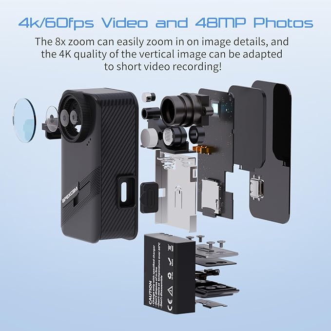 Apexcam K20 Action Camera 4K EIS Sports Camera 66FT Body Waterproof Camera Underwater Mini Action Cam, Touch Screen Helmet Camcorder WiFi with 64GB Card, 8XZoom, 2X1350mAh Batteries, Mount Kits