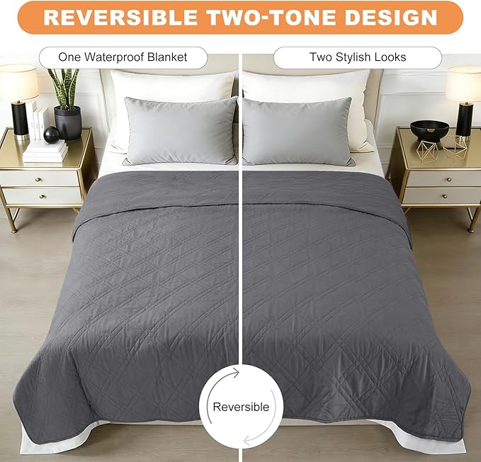 100% Waterproof Dog Couch Protector, Triple-Layer Waterproof Dog Bed Cover Pet Blanket Reversible 2-Tone Sofa Shield, Non-Slip Furniture Guard for Pets(30×71 Inch, Gray+Gray)