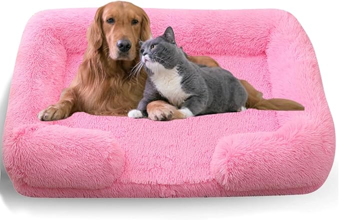 Dog Beds Medium Large Size Dog, Calming Dog Bed with Removable Washable Cover, Waterproof Lining and Nonskid Bottom(Bright Pink,XL)