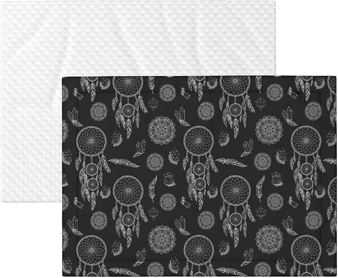 Pet Blanket for Travel and Home, Black and White Mysterious Dream Catcher, Reversible Plush Dot Design with Soft Grip Texture on One Side Perfect for Car Seats Moving Vehicles