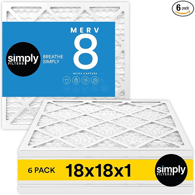 Simply 18x18x1 Air Filter, Merv 8, 6 Pack,