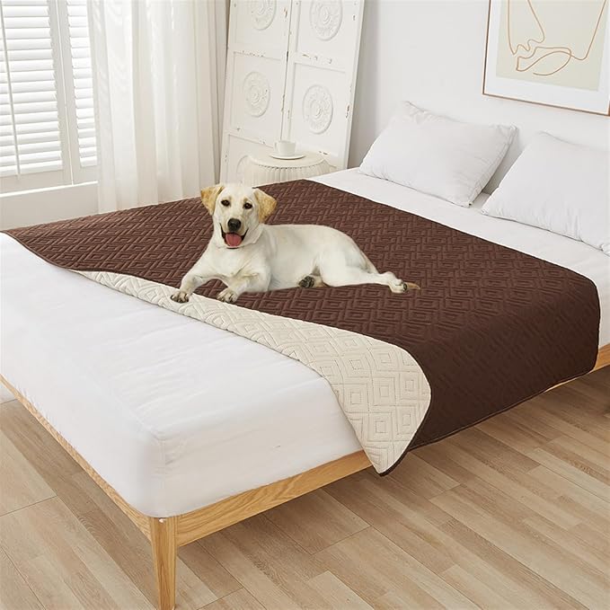 GIBZ Water Resistant Dog Bed Blanket Cover Large Anti Slip Pet Furniture Protector Washable Cat Quilted Mat for Couch, Coffee, 170x210cm