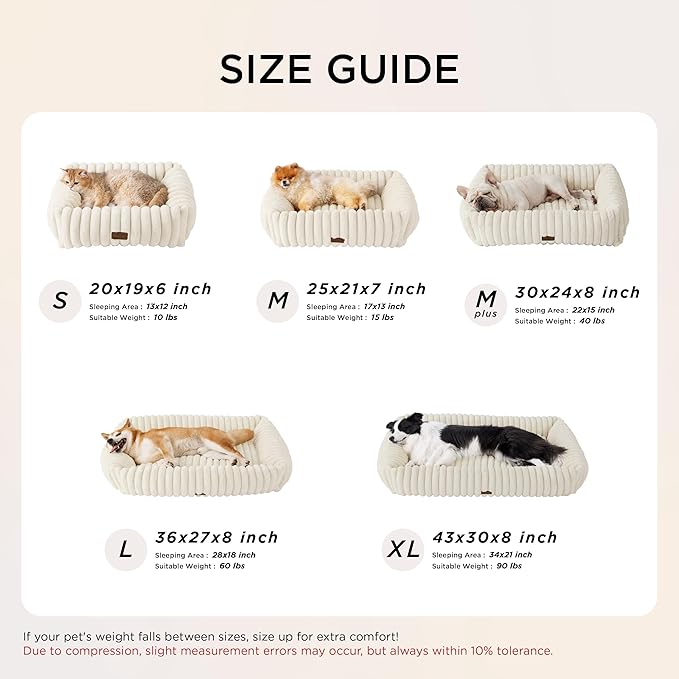 Bedsure Cute Dog Bed for Small Dogs & Cats - Washable Furry Puppy Beds, Rectangle Orthopedic Corduroy Fleece Pet Beds with Removable Zipper Cover, 20x19x6inches, Blush Pink