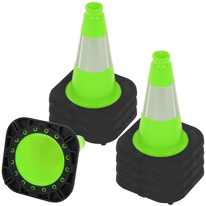 OrangeStar 8 Pack 12" Green Traffic Safety Cones, PVC Parking Construction Cones w/Reflective Collar, Heavy Duty Base for Driving Practice, Parking Lots and Roadwork