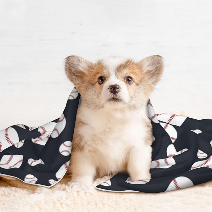 Reversible Plush Dot Pet Blanket for Dogs and Cats, Baseball Softball Grey, Ultra Soft Two Sided Design with Warm Fuzzy Side and Smooth Side for Comfort