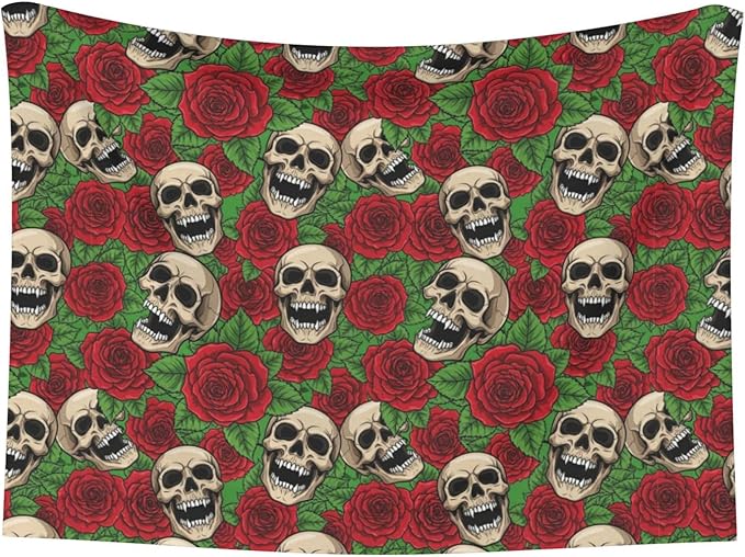 Double Sided Pet Mat for Dog Bed Topper Cat Blanket Furniture Protector, Floral Rose Flowers Day of The Dead Sugar Skulls, Reversible Plush with Tactile Dot Pattern for Style Change