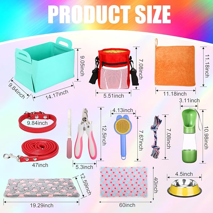 Abbylike 50 Pcs Puppy Supplies Starter Kit for Small Dogs Puppy Essentials Includes Leash, Bowls, Teeth Brushes, Water Bottle, and More Accessories for Dogs Pet Day Welcome Gift(Colorful)
