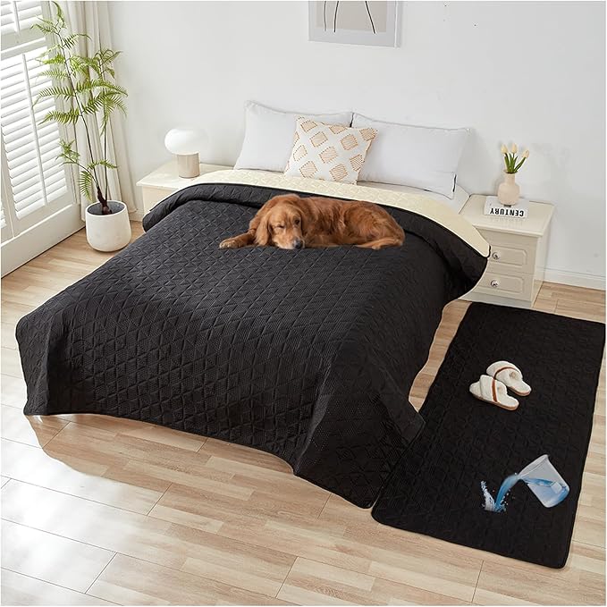 Waterproof Dog Bed Cover Pet Blanket, Soft Pet Couch Covers for Sofa Washable, Bed Couch Sofa Furniture Protector for Puppy Cat Kids (Black,210 * 260 CM)
