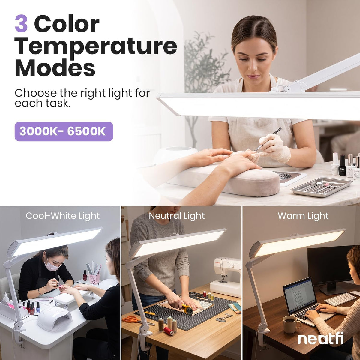 Neatfi Pro 4500 Lumens 50W LED Task Lamp with Clamp, CRI 95, CCT (White-8)