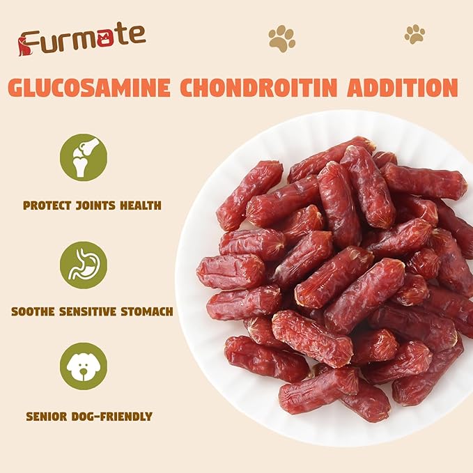 Soft Duck Sausage Dog Treats,Slow Roasted Duck Jerky for Dogs,Grain-Free & Rawhide Free Training Rewards Treats w/Glucosamine Chondroitin for Small Medium Large Dogs,10.58 oz