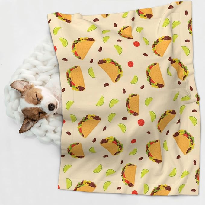 Double Sided Pet Throw for Dogs Who Shed, Mexican Taco, Reversible Blanket with Nubby Dot Side Catches Loose Fur for Easier Furniture Cleanup