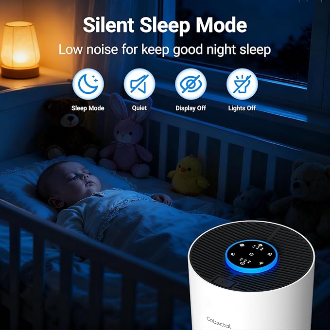 2 Pack Air Purifiers for Bedroom Home, Cobectal Air Cleaner with H14 True HEPA 3-in-1 Filter for Room up to 1050 ft², Sleep Mode & Aroma Function, Portable Air Purifiers for Office, Dorm, RVs, White