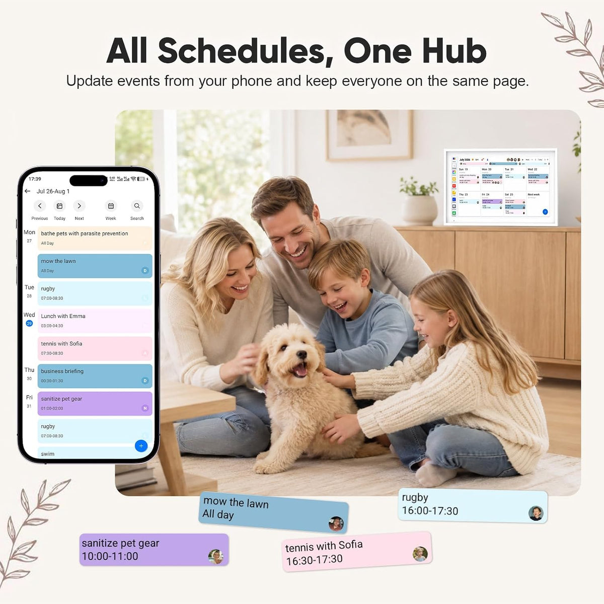 Digital Calendar 15.6" Smart Calendar&Chore Chart, 1080P Interactive Touchscreen Electronic Calendar for Family Schedules, 64GB Digital Picture Frame WiFi, Wall Mountable, AiMOR APP-White