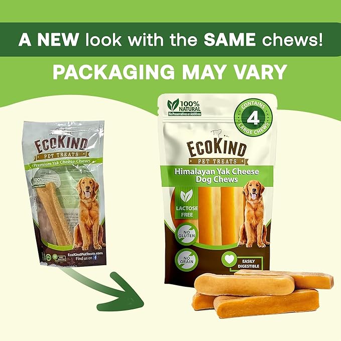 EcoKind Premium Gold Yak Cheese Himalayan Dog Chews, Dog Treats Large Breed, All Natural, High Protein, for Aggressive Chewers, Large - 12+ Chews (3 lb)
