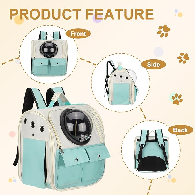 Pet Backpack Carrier, Portable and Ventilated, Oxford Cloth, Dogs Cats and Small Animals Travel Bag 12.99", (Blue, 1 Pcs), Intended for Hiking/Camping/Traveling