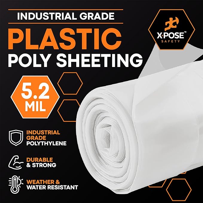 Xpose Safety Clear Plastic Sheeting (Bulk Half Pallet 25 Pack) – 20' x 100' Rolls – Heavy Duty 5.2 Mil Poly Sheet – Waterproof, Dustproof, Vapor Barrier – for Construction, Painting, Industrial Use