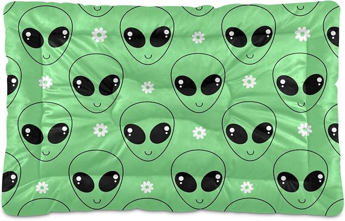 Green Alien Cartoons Daisy Flower Pet Bed Cute Dog Bed Mat Absorbing Non Slip Pad Pet Sleeping Mat for Small, Medium, and Large Dogs Puppy Cat 24 in x 18 in