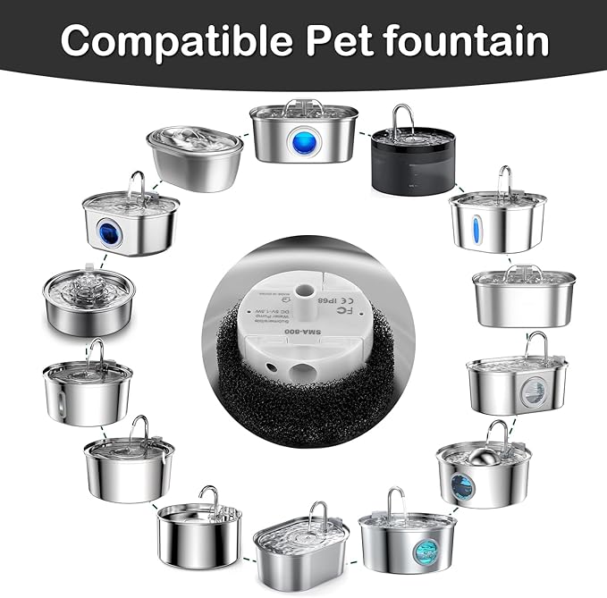 Cat Water Fountain Pump,Cat Fountain Pumps Replacement SMA-800 Submersible Motor,Pet Water Fountain Pump for Stainless Steel Cat Water Dispenser (Pump)