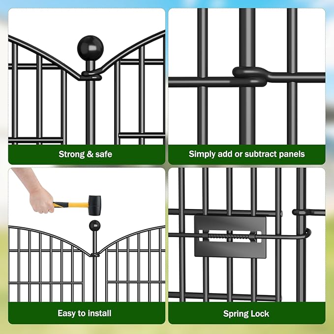 10 Panels No Dig Decorative Garden Fence with Gate - 40 in (H) x 23.6 ft (L), Dog Fence Outdoor for Yard, Rustproof Metal Animal Barrier Ground Stakes Fencing for Garden, Patio, Flower Bed