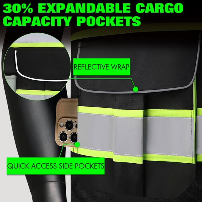 BeautyWill ANSI Certified Custom Logo Safety Vest 8-Pockets Class2 High Visibility Reflective Vest for Men - Personalized Logo Heavy-Duty Work Vest（Black，5Pack，XXL）