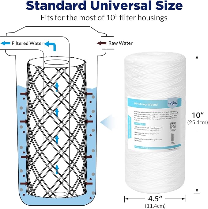 Membrane Solutions 5 Micron 10""x4.5"" String Wound Whole House Water Filter