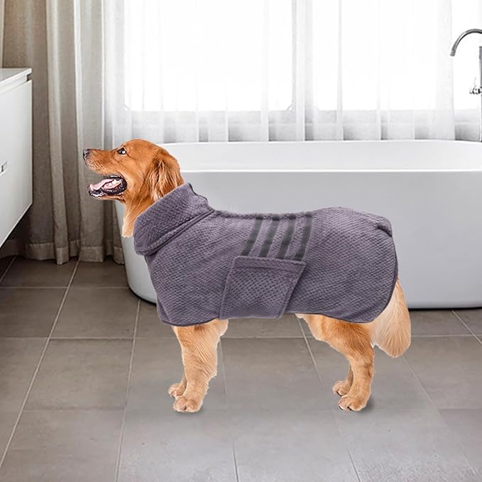 Geyecete Pineapple Grid Fast Drying Super Absorbent Dog Cat Bath Robe Towel - Gray - 3XL