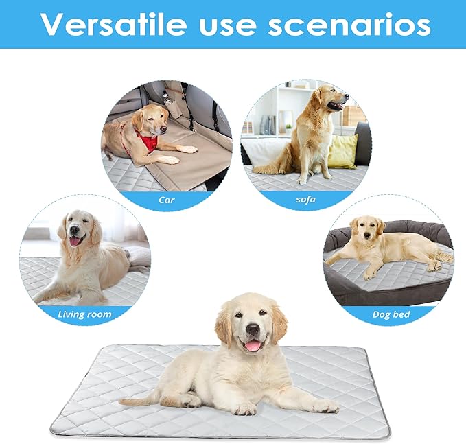 Langsprit Dog Cooling Mat, Washable Dogs Cats Pet Non-Toxic Cooling Pads Summer Sleeping Kennel Mats，Pet Self Cool Ice Blanket for Indoor & Outdoor Dog Beach Essentials Light Gray Small