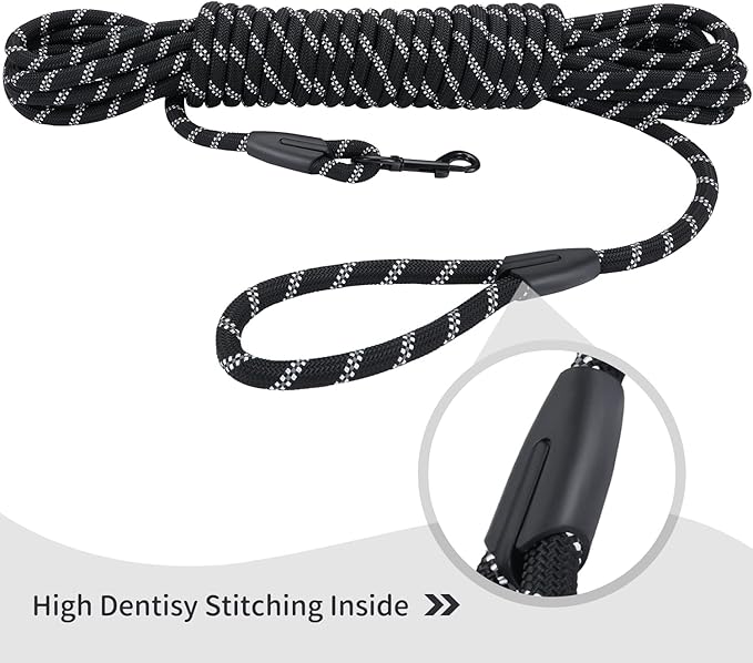 Long Dog Leash for Training 20Ft-Reflective Nylon Rope with Swivel Hook-Recall Agility Lead for Large Small Medium Dogs Outside Walking Hiking-Black
