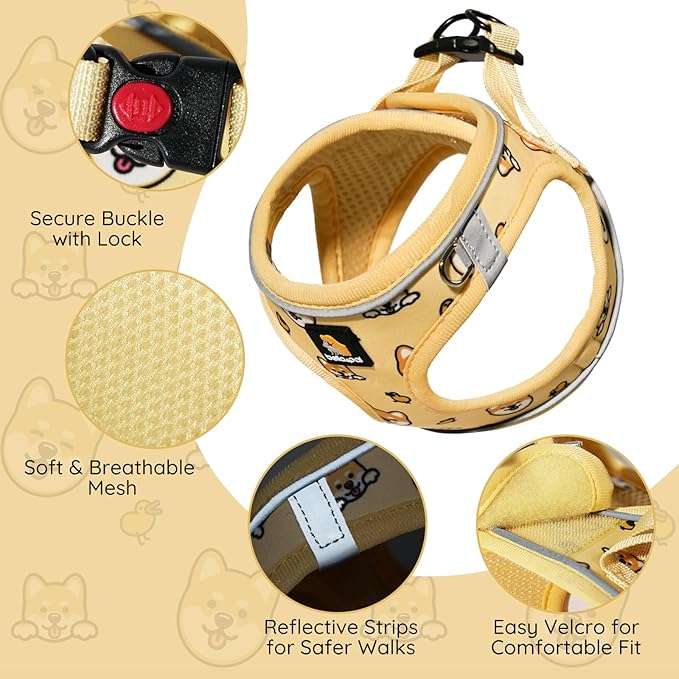 BELLA & PAL Step in Vest Harness for Small and Medium Dogs, No Pull Small Dog Harness with Leash Set, Comfortable Air Mesh Dog Vest Harness with Reflective Strip (Genki Shiba, L)