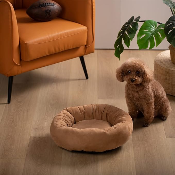 KASENTEX Dog Bed, Round Dog Beds for Medium/Large Dogs, Anti Slip and Machine Washable (Brown 27x27 Inches)
