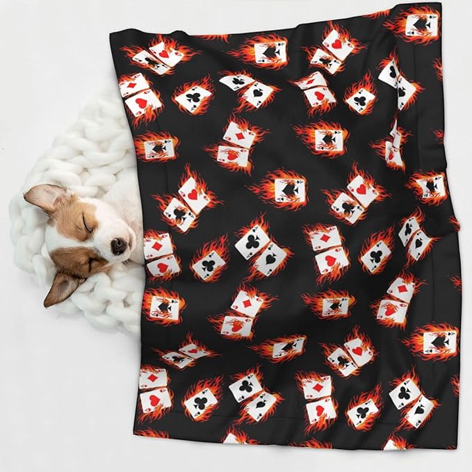 Pet Blanket for Indoor Outdoor Use, Poker Playing Cards, Two Sided Reversible Plush Mat with Bumpy Dot Texture for Patios Crates Portable Bed Companion