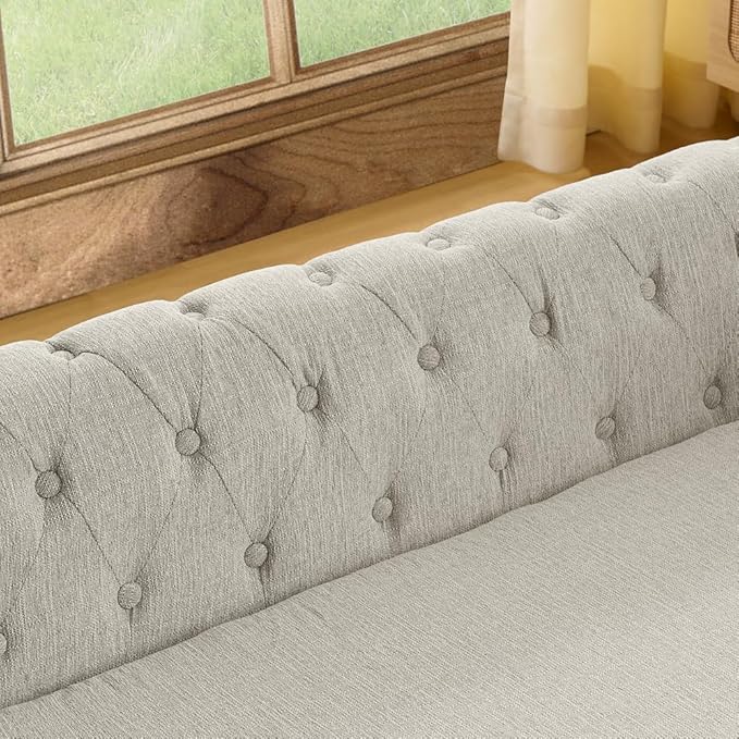 55" Elevated Dog Sofa Couch for Large and Oversized Dogs, Comfortable Linen Fabric Pet Bed with Thick Cushion, Durable Raised Dog Couch with Tufted Armrests, Stylish Modern Pet Furniture