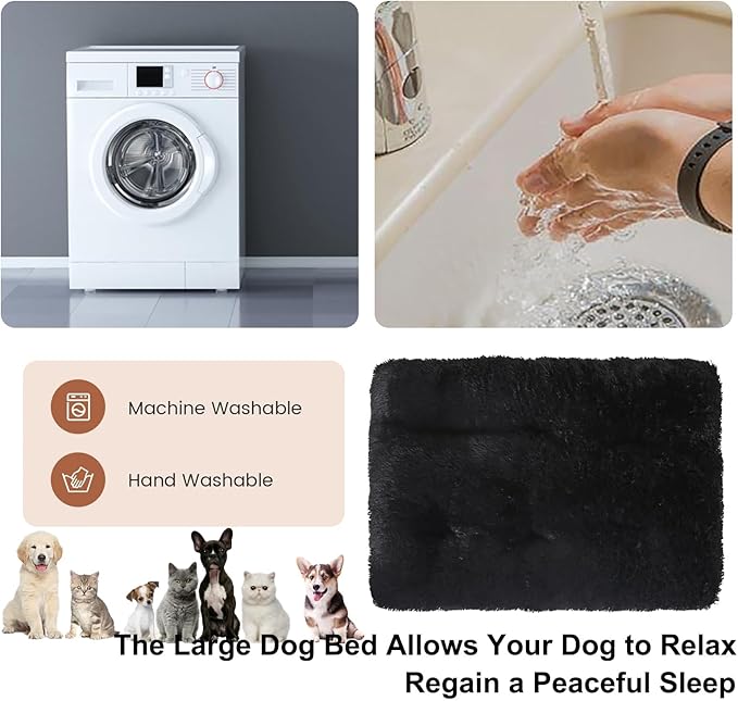 Dog Crate Mat, Dog Bed for Large Dogs, Comfy Fluffy Kennel Pad Anti-Slip for Dog beds & Furniture, Quilted Dog Bed for Pets for Medium/Small Dogs Cats (Color : Black, Size : 20x14.9)
