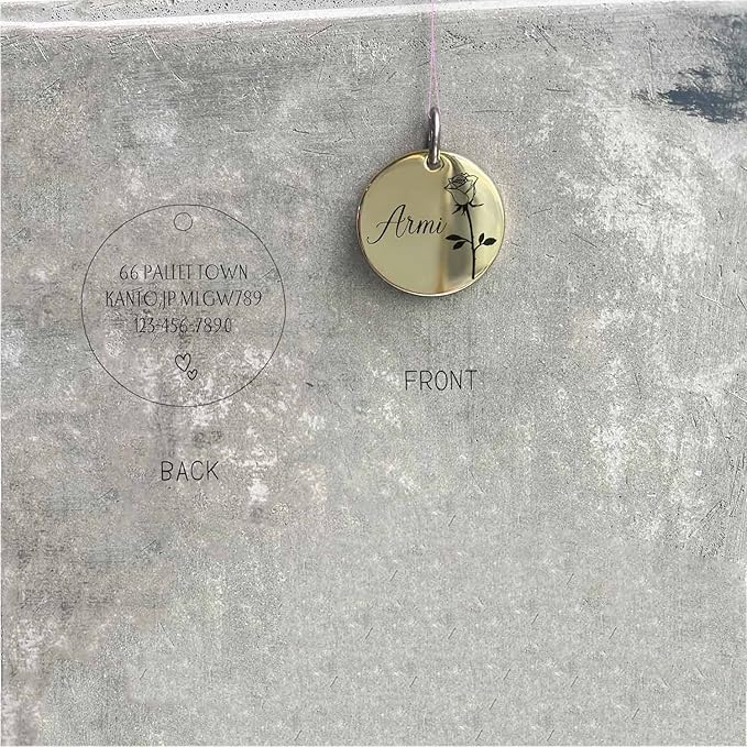 Cats Dogs ID Tags Personalized Engraving Birth Flowers Pattern for Custom Pets Collar Accessories Shiny Brass Copper Extra Small Round Name Plate