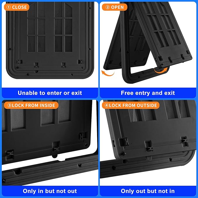 Cat Screen Door,Inside Opening 9.8×8.3Inch Cat Door for Screen Door, Pet Screen Door with Lockable Magnetic Flap for Pet Door,with 4 Entry Ways, Medium
