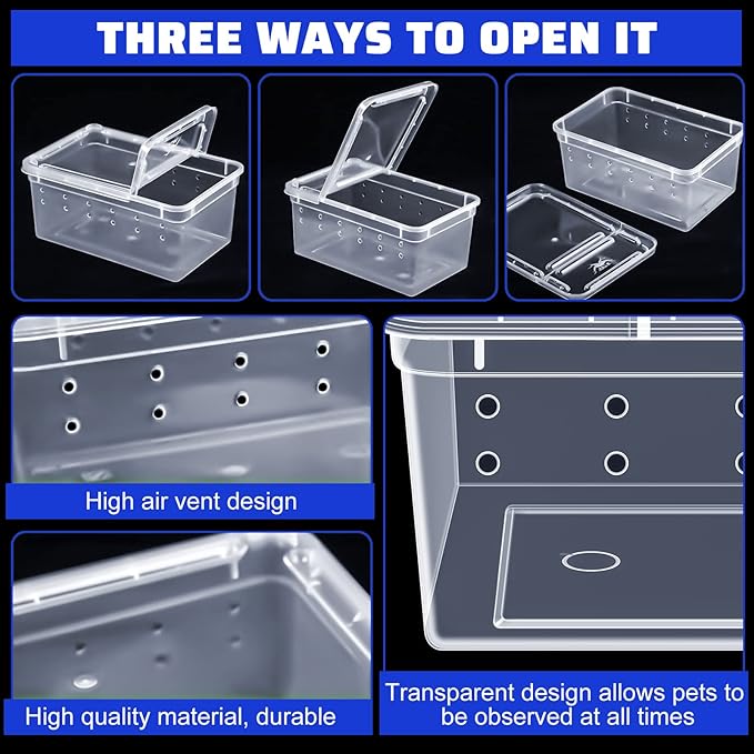 Irenare 8 Pcs Reptile Breeding Box Plastic Spider Terrarium Tarantula Feeding Box for Bearded Dragon Lizard Spider Gecko Scorpion(Vent Holes,Clear,5.9 x 3.9 x 2.5 Inch)