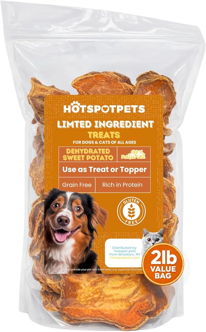hotspot pets Dehydrated Sweet Potato Dog Treats (2 Pound Bag)- All Natural Rawhide Free, Grain-Free, & High in Fiber- Ideal for Small to Large Dogs - Perfect Dog Chews for Training, or Treat