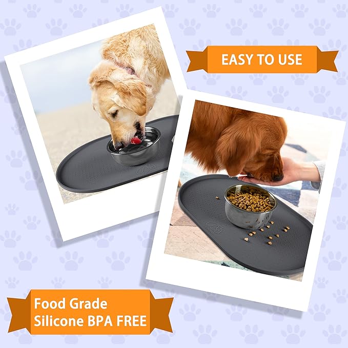 100% Waterproof 1.0" Raised Edge BPA Free Silicone Dog Food Mat, Pet Cat Feeding Mats Contain Spills Protects Floors, Placemats for Cats and Dogs Water Bowl Dishwasher XXL Large.
