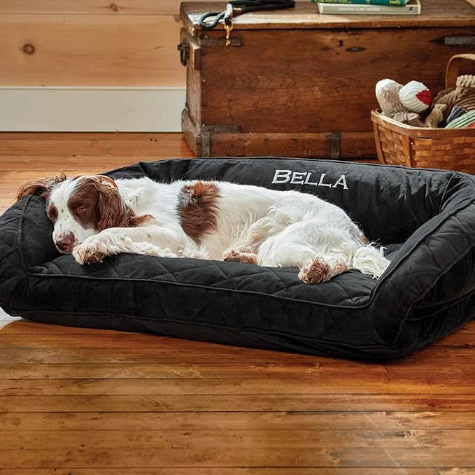 Orvis ComfortFill-Eco Bolster Dog Bed - Plush Rectangular Dog Beds with Three-Sided Bolster for Leaning, Slate - XL