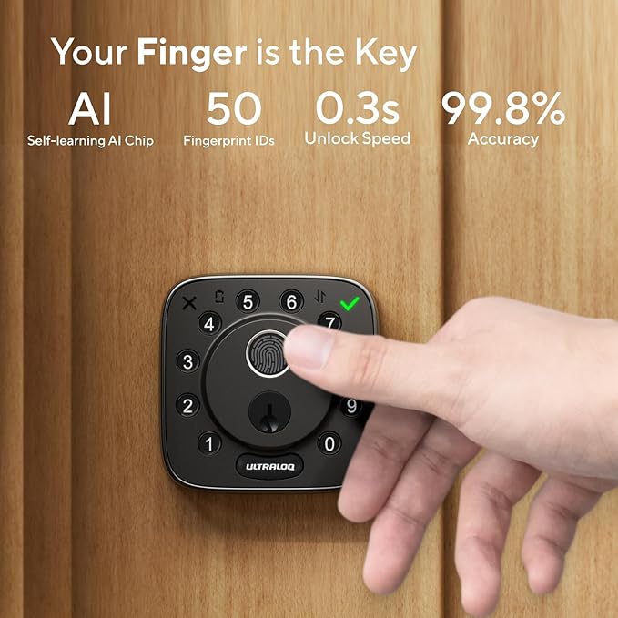ULTRALOQ Bolt Fingerprint WiFi Smart Lock, Works with Apple Home, Siri, Alexa, Keyless Entry with Fingerprint ID, App Remote Control, Keypad Deadbolt, BHMA Cert., Easy Install, IP65, Black