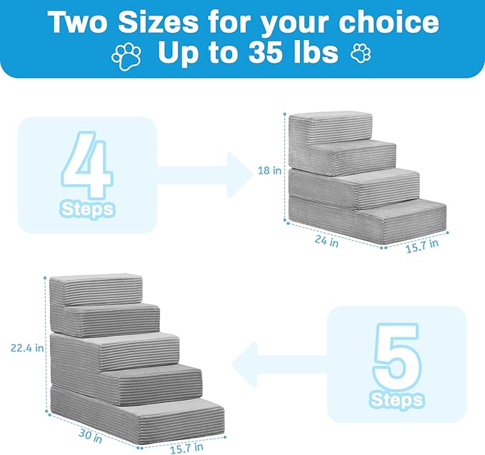 Dog Stairs for Small Dogs, 4 Step Pet Stairs for High Beds and Couch, Dog Steps for Bed Balanced 18" H, Foldable Pet Ramp for Large Cats Climb, Non-Slip Bottom Doggy Step, Light Grey