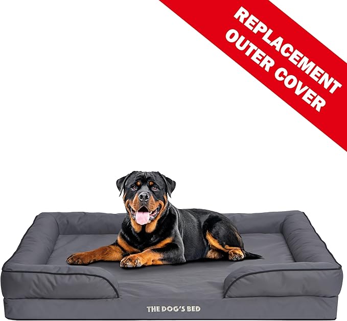 The Dog’s Bed Replacement Outer Cover & Bolster for Standard Foam Beds, Oxford Fabric, Grey, XXL