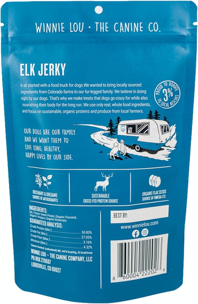 Winnie Lou Elk Jerky Dog Treats – Limited Ingredient, Human Grade, Training Treats for Small, Medium & Large Dogs, USA Made, High Protein, Chews, Hypoallergenic, Sensative Stomach (2 Pack)