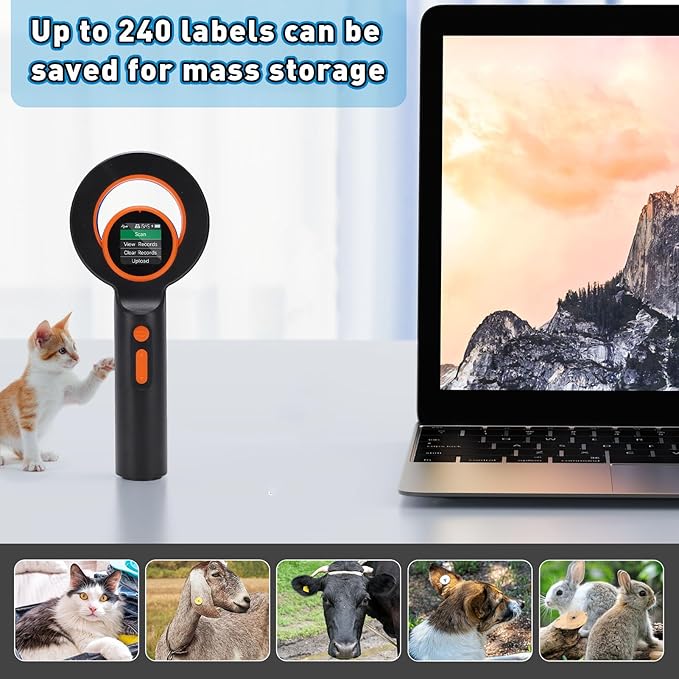 YWBL-WH Pet Chip Reader, EMID FDX B ISO11784 85 Tag Scanner with 2.4G BT USB Connectivity, for Animal Marker Glass Digital Tag Reading
