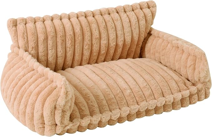 Cozy Pet Couch Bed for Dogs & Cats, Removable Washable Fluffy Couch with Pillow, Non-Slip Soft Cat Dog Bed Large, Modern Pet Furniture Sofa for Small Medium Pets(Caramel)