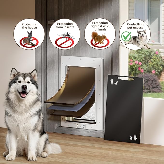 XL Dog Door for Door, Never Rust Plastic Extra Large Doggy Door for Interior and Exterior Doors, X Large Pet Door with 2 Magnetic Flaps, Insulated Flap, Closing Panel, Dog Doors for Pets Up to 220 LB
