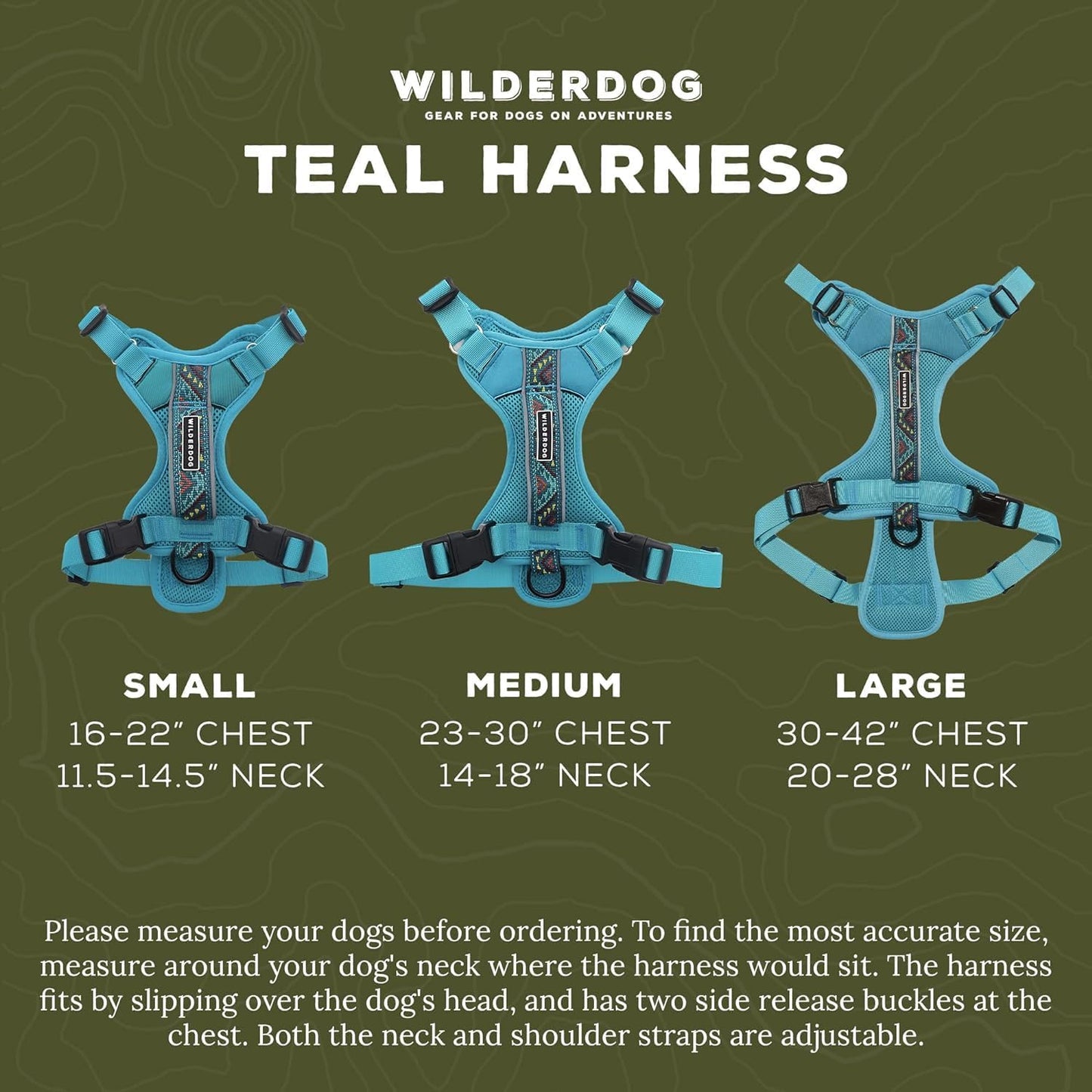 Wilderdog Lightweight Dog Harness with Reflective Straps - Large - Pacific Blue
