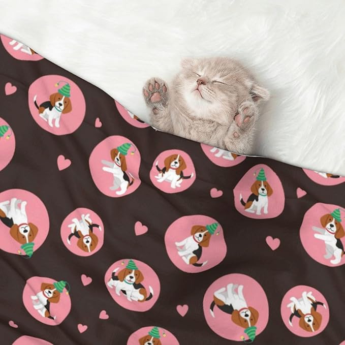 Reversible Pet Blanket for Easy Cleaning Maintenance, Cute Puppy with Hearts, Double Sided Plush Dot Design Means Double Use Between Washes for Convenience